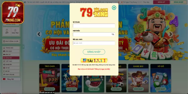 Bạn có thể chơi trực tiếp trên web hoặc trên app 79kingcom