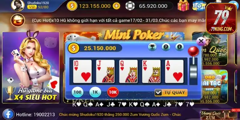 Mini poker cung cấp mức thưởng cực khủng